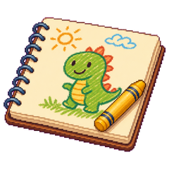 Cuaderno con un dino dibujado a crayón